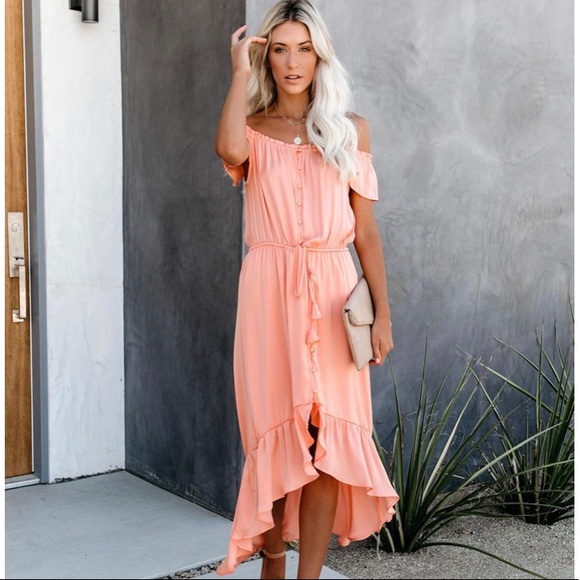 Naked Zebra Dresses & Skirts - NWT Coral Off Shoulder High Low Dress